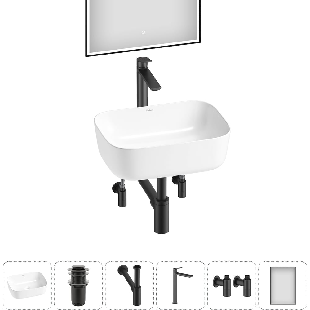 Изображение товара Набор Wellsee 6 в 1 Preen накладная раковина 40x30 см + смеситель