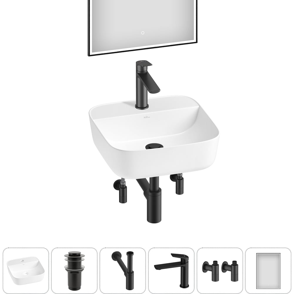 Изображение товара Набор Wellsee 6 в 1 Preen раковина 40x40 см и комплект для ванной