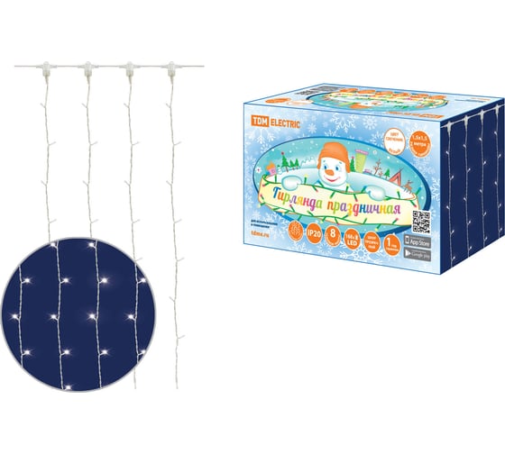 Изображение товара Светодиодная гирлянда TDM ELECTRIC Занавес 1.5х1.5 м, 168LED, белый, 8 режимов, 250 В, IP20, SQ0361-0069