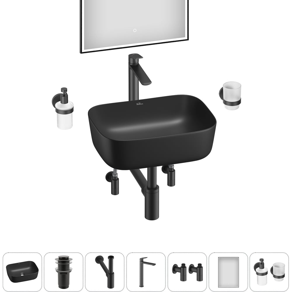 Изображение товара Набор Wellsee 7 в 1 Preen накладная раковина 40x30 см с аксессуарами