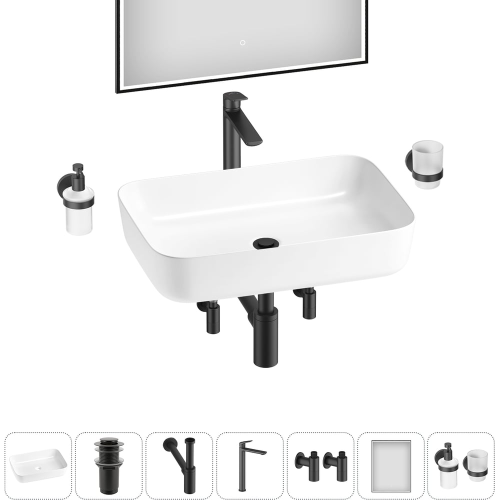 Изображение товара Набор Wellsee 7 в 1 Preen накладная раковина 50x40 см с аксессуарами