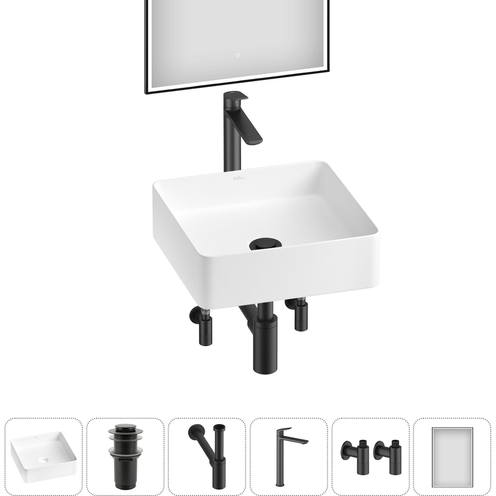 Изображение товара Набор Wellsee 6 в 1 FreeDom 2.0 накладная раковина, смеситель и зеркало 36x36 см