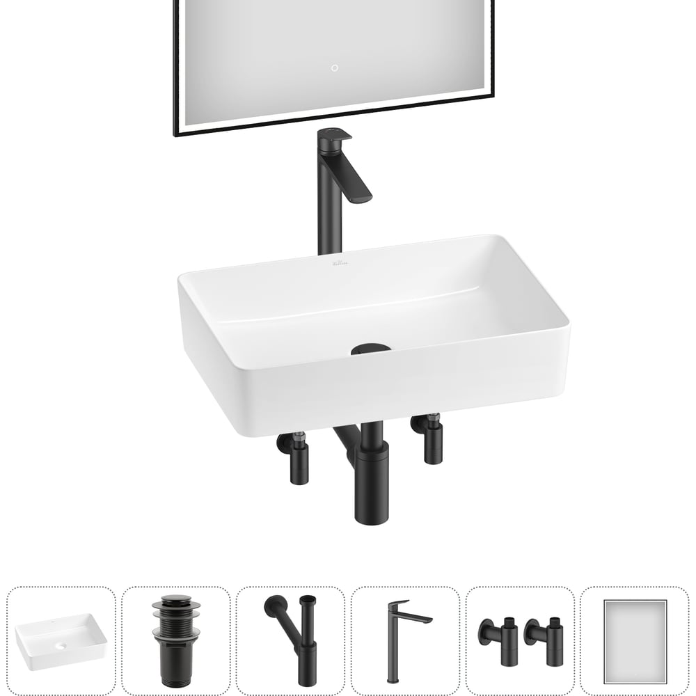 Изображение товара Набор для ванной Wellsee 6 в 1 FreeDom 2.0 накладная раковина и смеситель белый