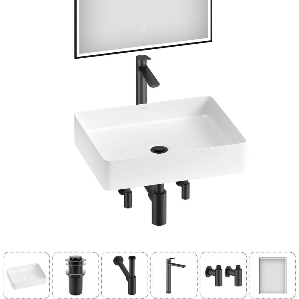 Изображение товара Набор Wellsee 6 в 1 FreeDom 2.0 накладная раковина с зеркалом и сантехникой