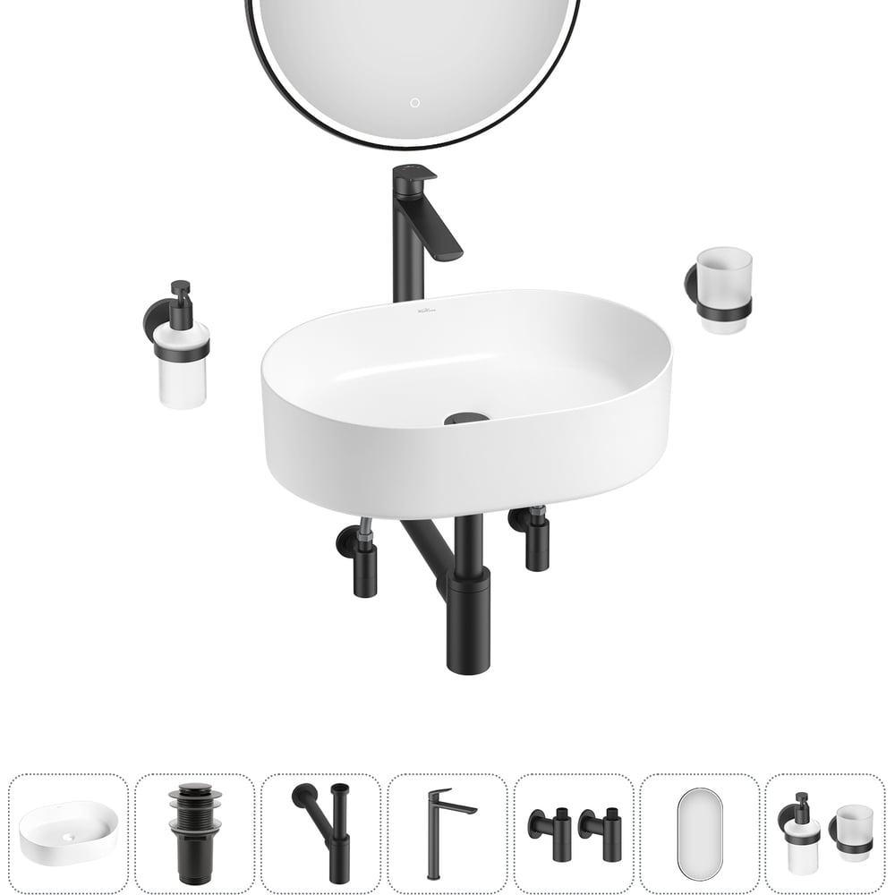 Изображение товара Набор Wellsee 7 в 1 Belle Spa накладная раковина 50x37 см с аксессуарами