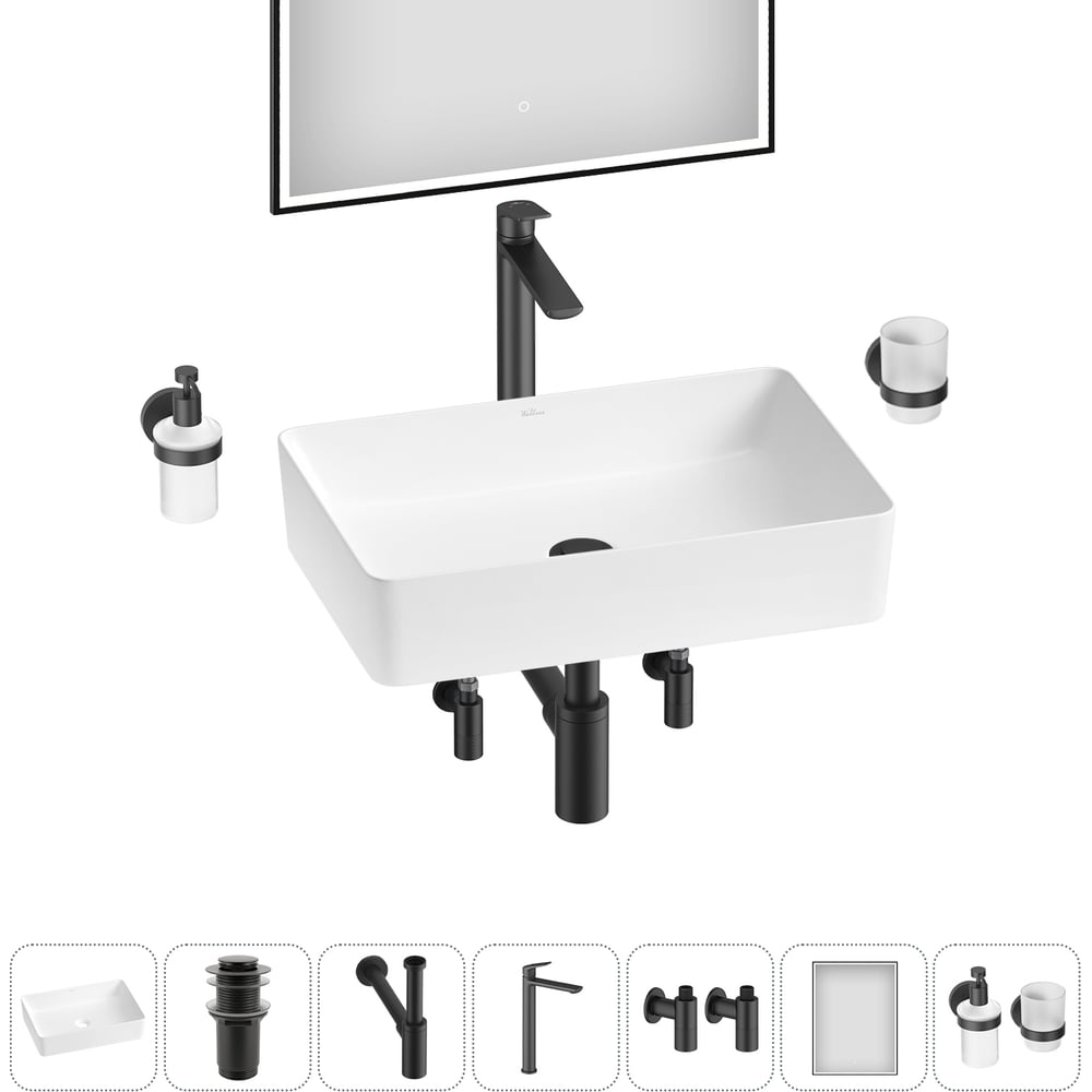 Изображение товара Набор для раковины Wellsee 7 в 1 FreeDom 2.0 накладная раковина 50x34 см