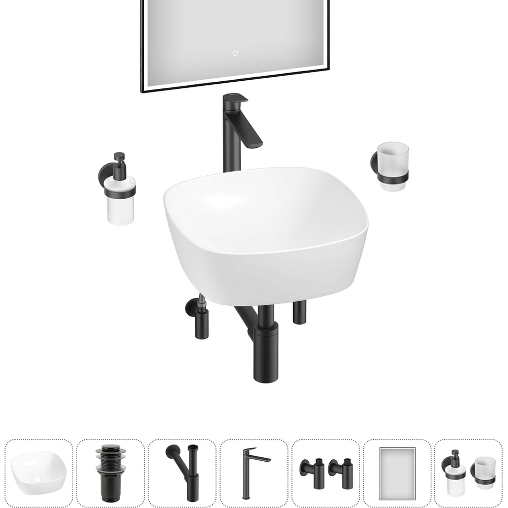 Изображение товара Набор для ванной комнаты Wellsee 7 в 1 Ground Breaking накладной 40x40 см белый