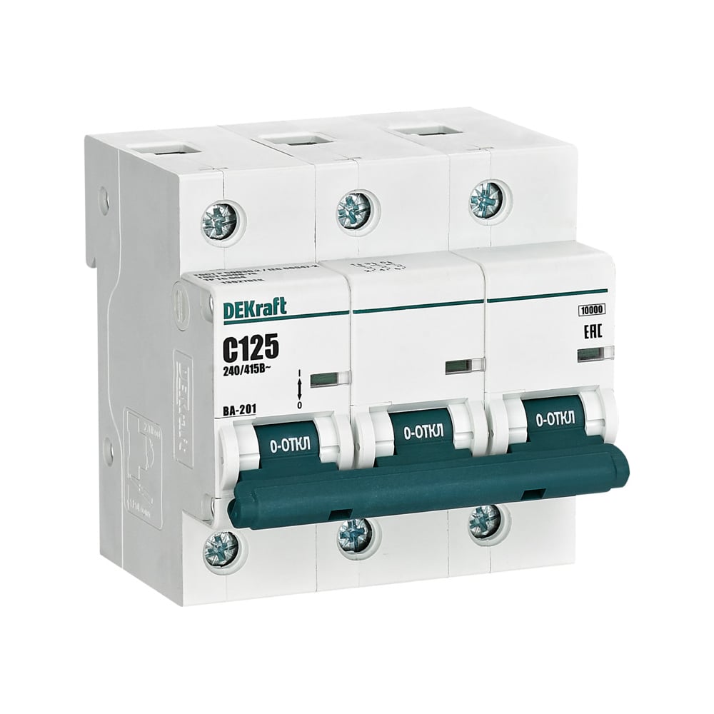 Изображение товара Автоматический модульный выключатель DEKraft 3п 125А ВА-201 10кА для защиты электросетей