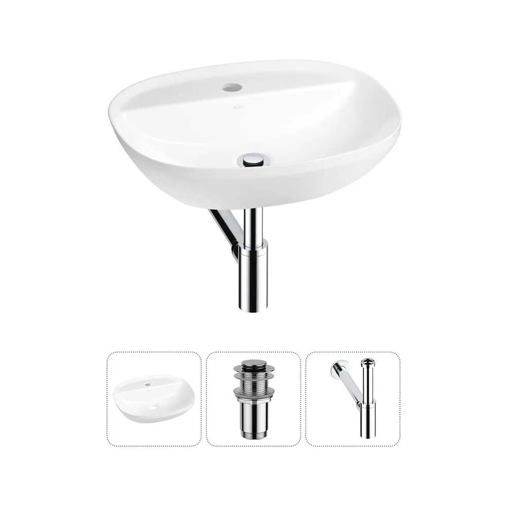 Изображение товара Набор Wellsee 3 в 1 Cute Twin R накладная раковина 50x42 см, донный клапан, сифон 20213342R