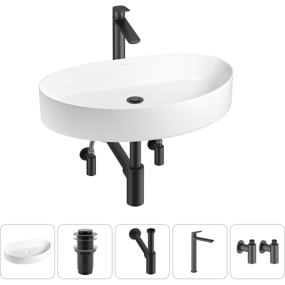 Изображение товара Набор Wellsee 5 в 1 Belle Spa 2.0 накладная раковина 64x40 см с смесителем и аксессуарами