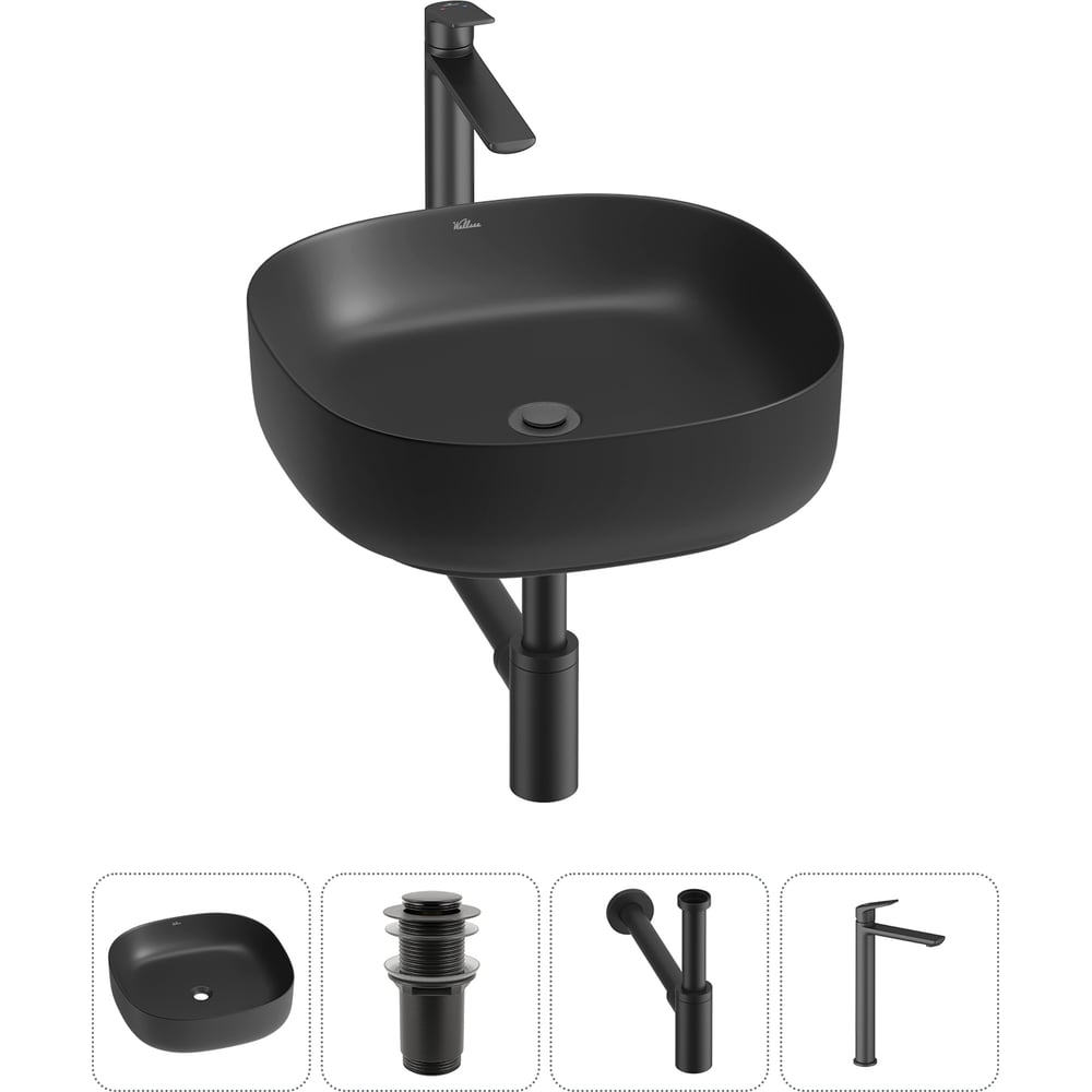 Изображение товара Набор Wellsee 4 в 1 Belle Spa 3.0 накладная раковина с смесителем и сифоном 45x45 см