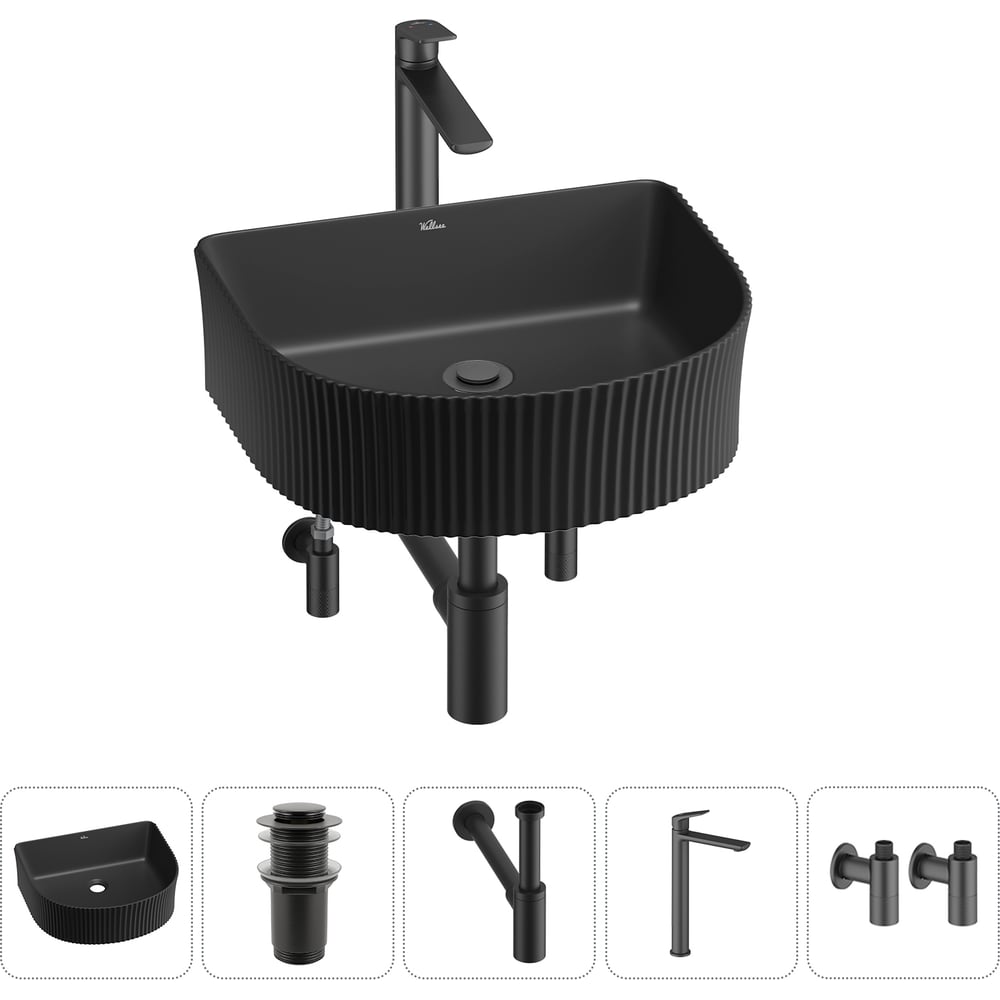 Изображение товара Набор для ванной Wellsee 5 в 1 Festive Fox накладная раковина 40x35 см черный