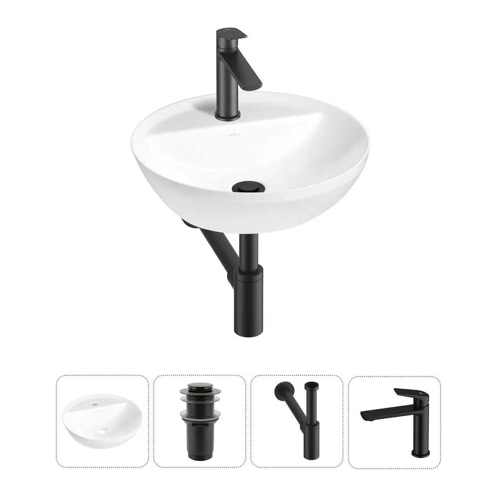 Изображение товара Набор Wellsee 4 в 1 Cute Twin R накладная раковина и смеситель белая 42 см