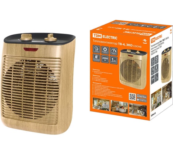 Изображение товара Тепловентилятор TDM ELECTRIC ТВ-4, "ЭКО", 2000 Вт, регулируемая мощность, 1200/2000 Вт, термостат, сосна, SQ2520-1306
