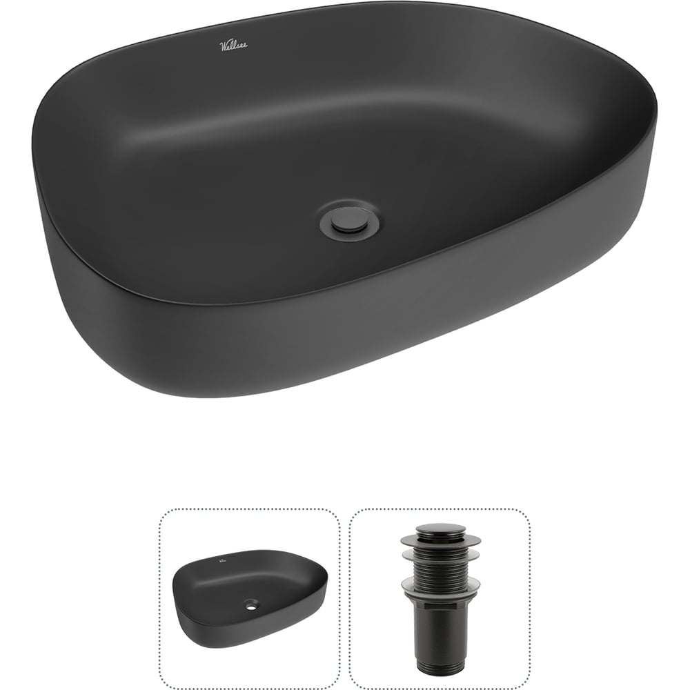 Изображение товара Накладная раковина Wellsee Belle Spa 3.0 матовый черный 55x40 см с донным клапаном