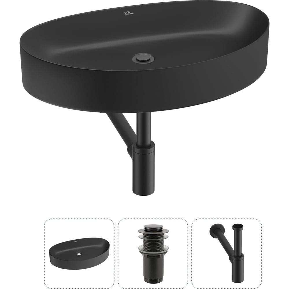 Изображение товара Накладная раковина Wellsee Belle Spa 2.0 64x40 см матовый черный фарфор