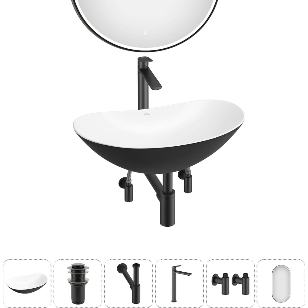 Изображение товара Набор для ванной комнаты Wellsee 6 в 1 Carefree Dove овальная раковина и комплект аксессуаров