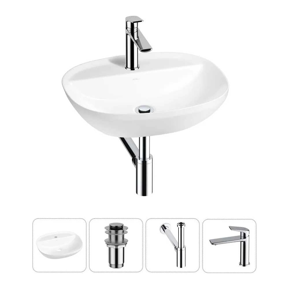 Изображение товара Набор Wellsee 4 в 1 Cute Twin R накладная раковина и смеситель белый