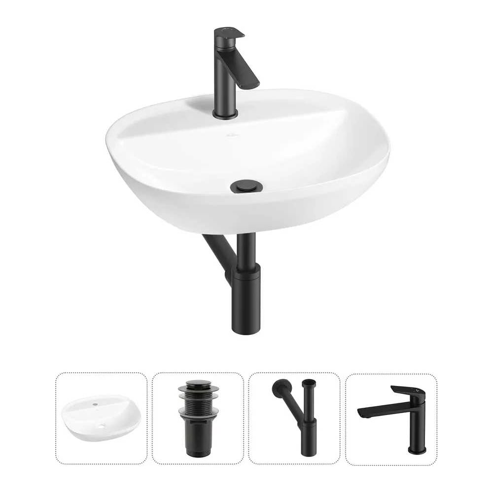 Изображение товара Набор раковина с смесителем Wellsee 4 в 1 Cute Twin R 50x42 см белый