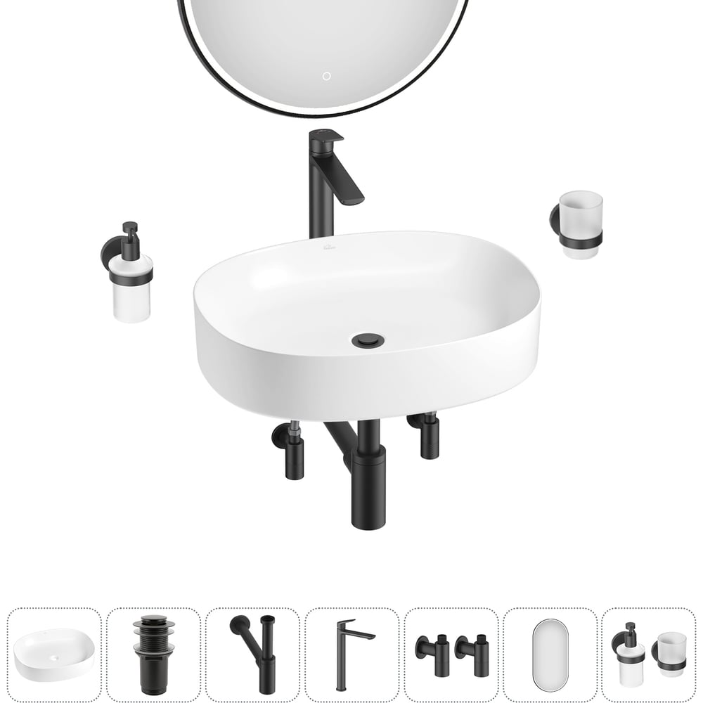 Изображение товара Набор Wellsee 7 в 1 Belle Spa 2.0 накладная раковина 55x45 см с комплектом аксессуаров