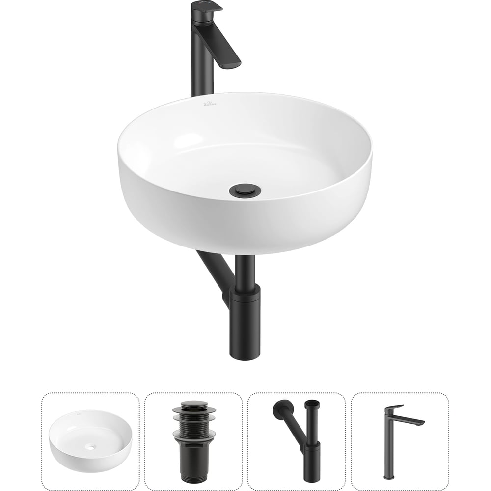 Изображение товара Набор для ванной Wellsee 4 в 1 Belle Spa 3.0 накладная раковина и смеситель белый черный