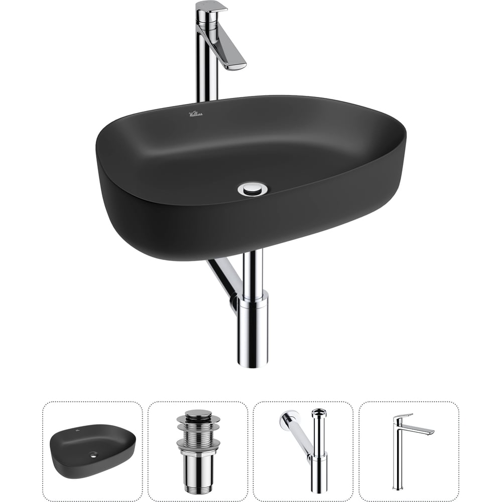 Изображение товара Набор Wellsee 4 в 1 Belle Spa 3.0 накладная раковина и смеситель матовый черный