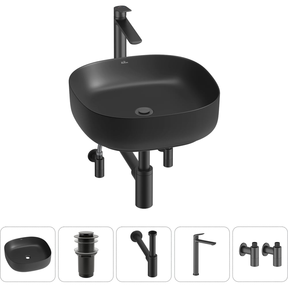Изображение товара Набор Wellsee 5 в 1 Belle Spa 3.0 накладная раковина 45x45 см матовый черный