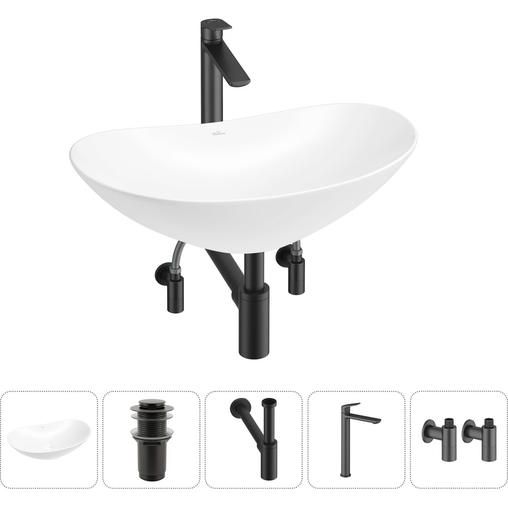 Изображение товара Набор Wellsee 5 в 1 Carefree Dove накладная раковина 53x33 см смеситель из латуни