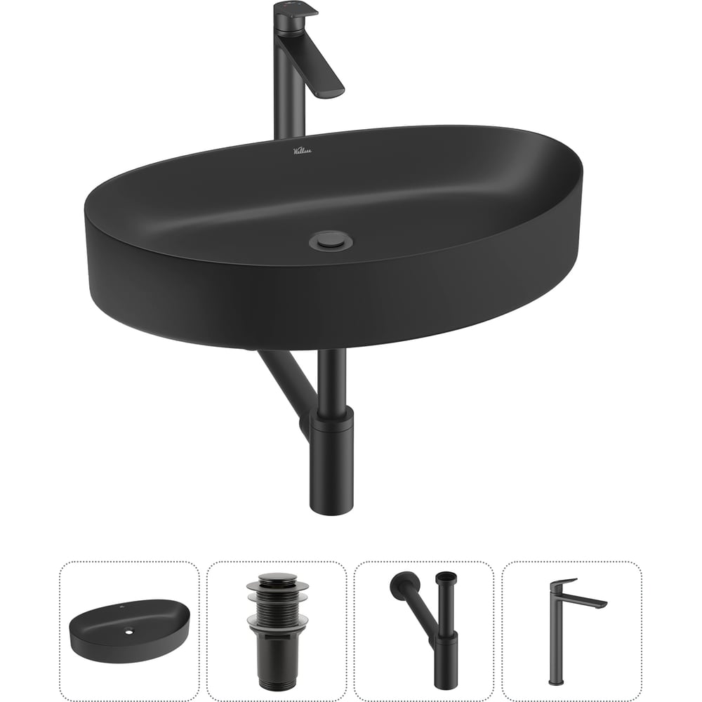 Изображение товара Набор Wellsee 4 в 1 Belle Spa 2.0 накладная раковина из фарфора матовая черная с смесителем