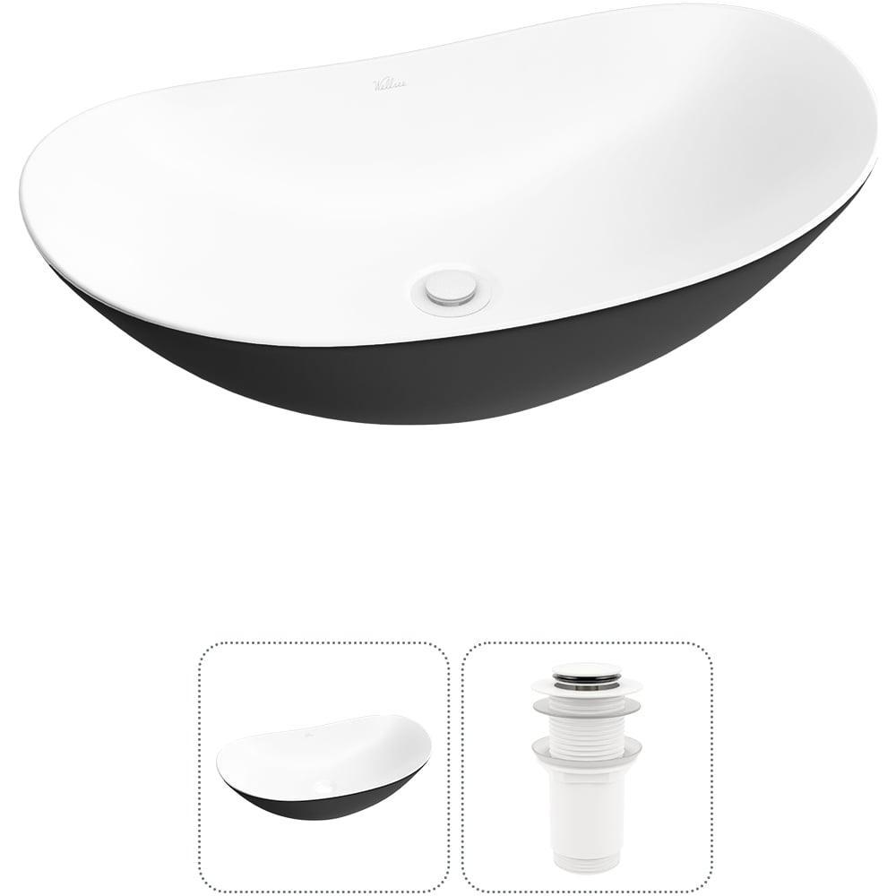Изображение товара Накладная раковина Wellsee 2 в 1 Carefree Dove овальная 53x33 см белая или черная