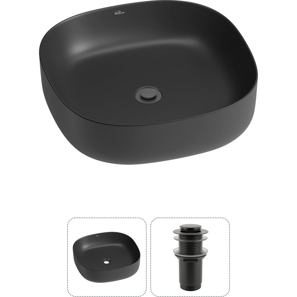 Изображение товара Накладная раковина Wellsee Belle Spa 3.0 45x45 см матовый черный фарфор