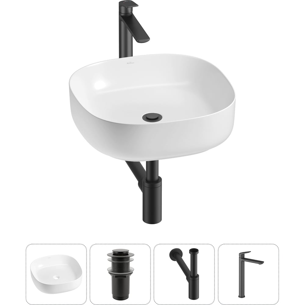 Изображение товара Набор раковина накладная Belle Spa 3.0 45x45 см с смесителем и сифоном