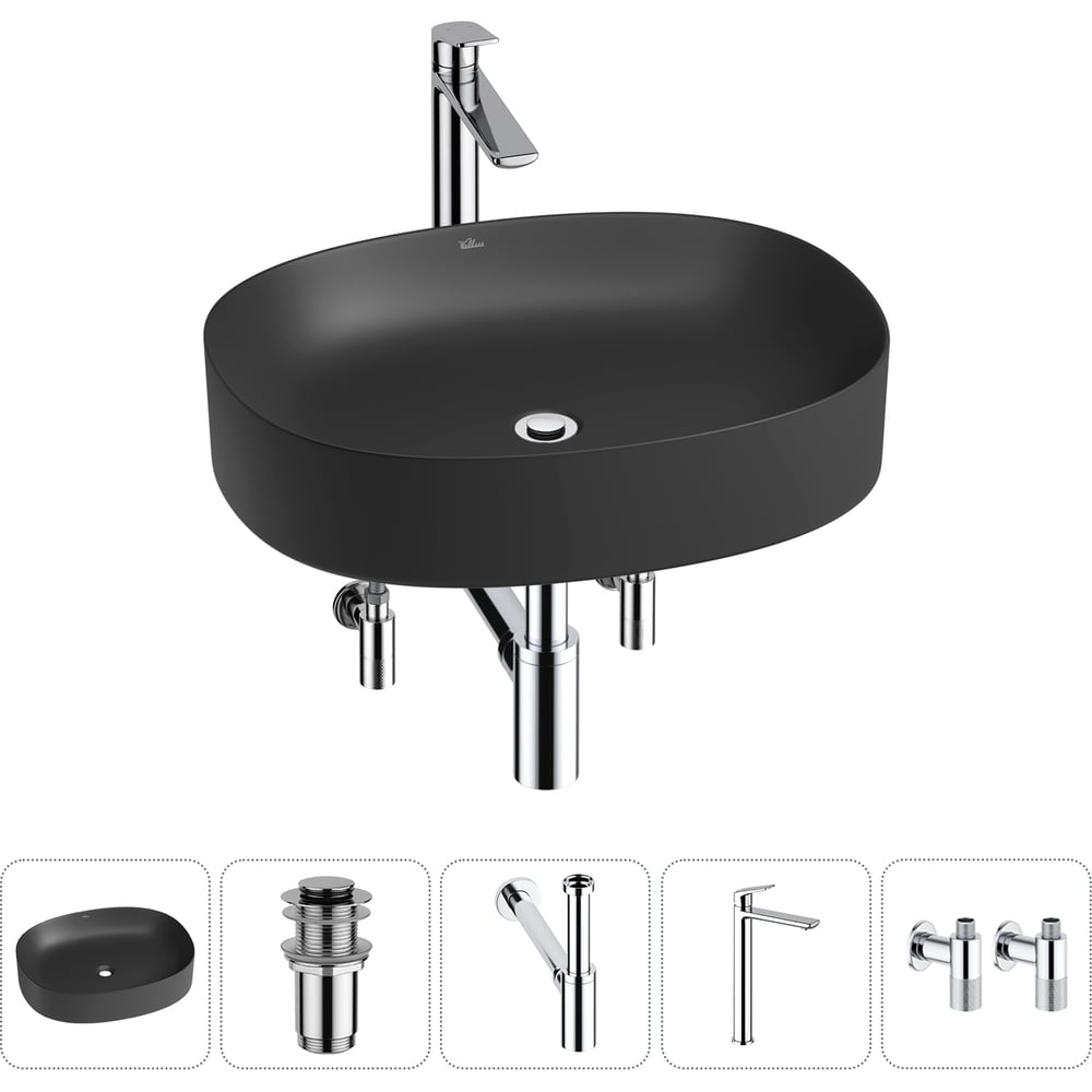 Изображение товара Набор Wellsee 5 в 1 Belle Spa 2.0 накладная раковина 55x45 см черная
