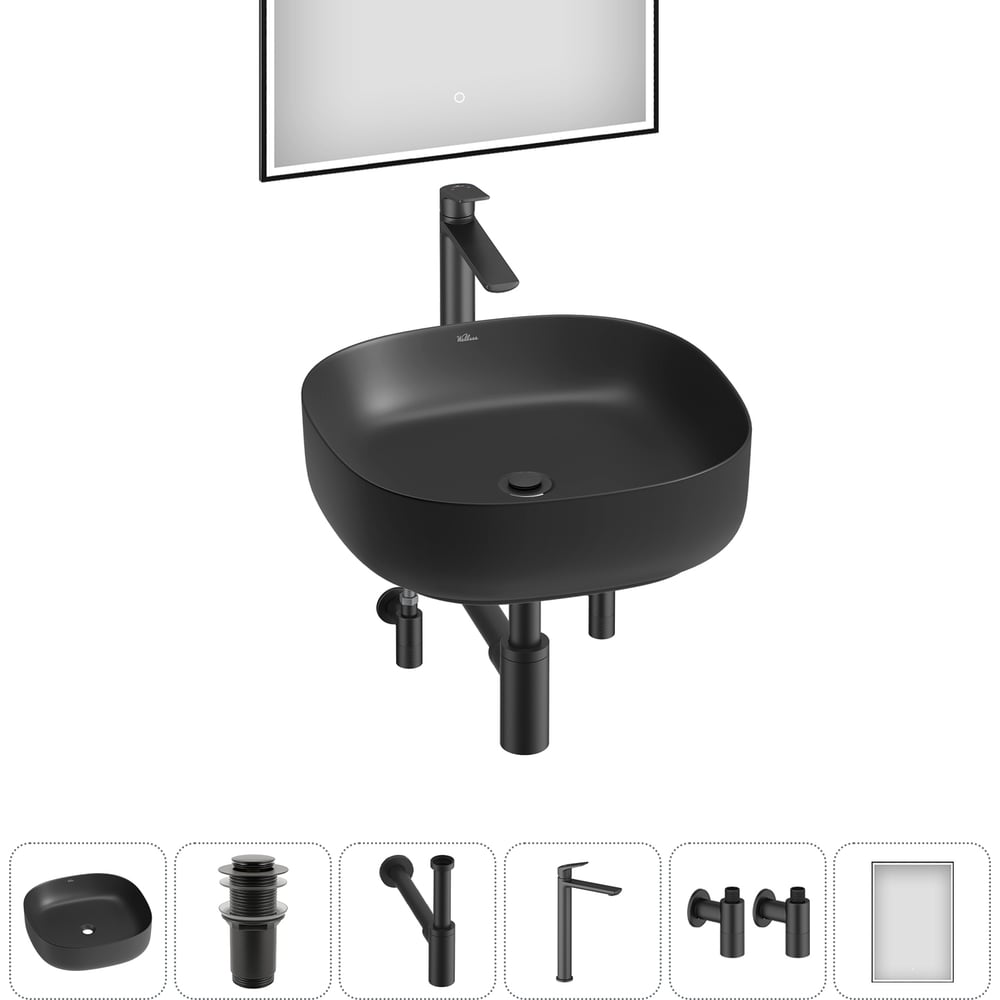 Изображение товара Набор раковина накладная Wellsee Belle Spa 3.0 45x45 см с комплектом
