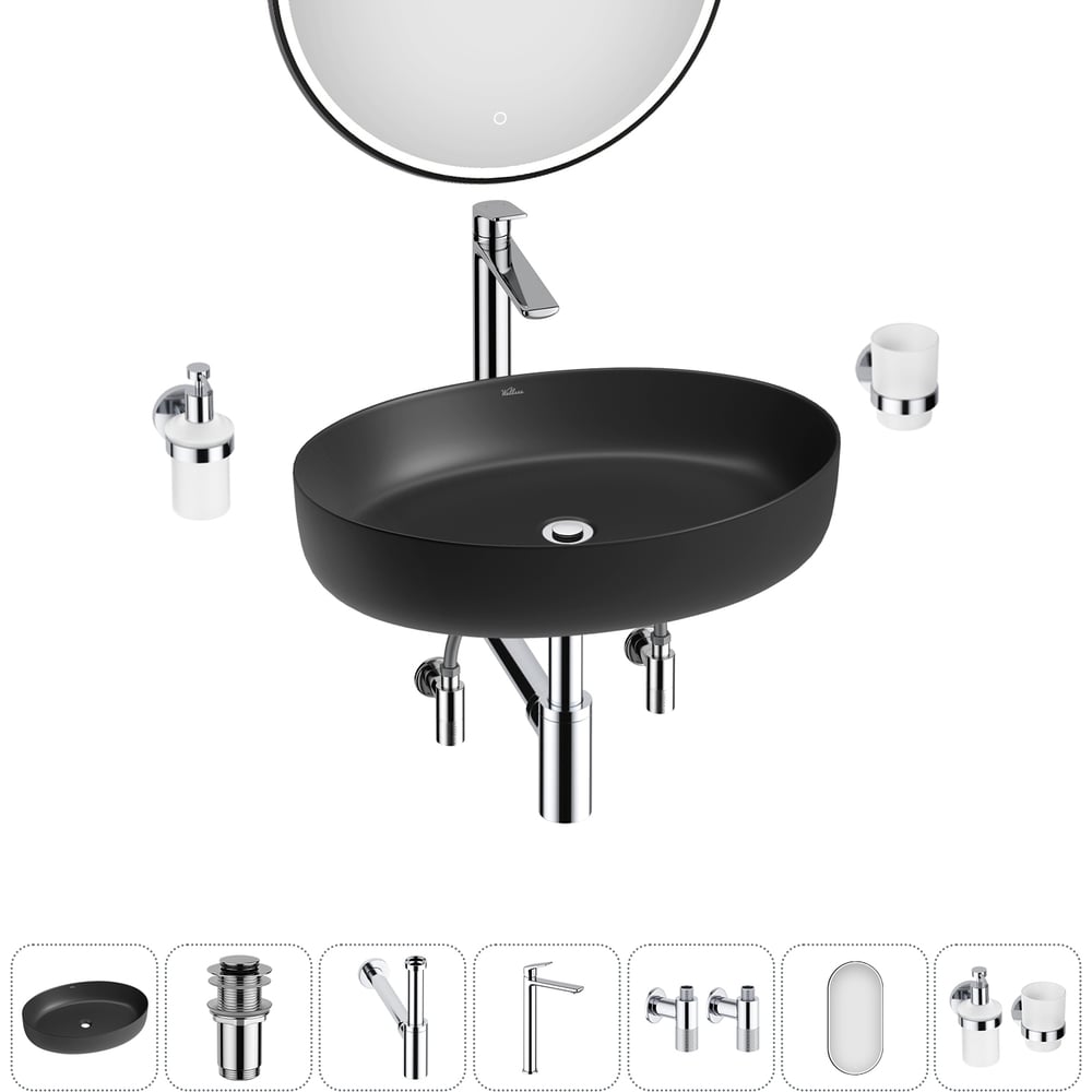 Изображение товара Набор для ванной комнаты Wellsee 7 в 1 Belle Spa 3.0 накладная раковина 55x41 см с смесителем