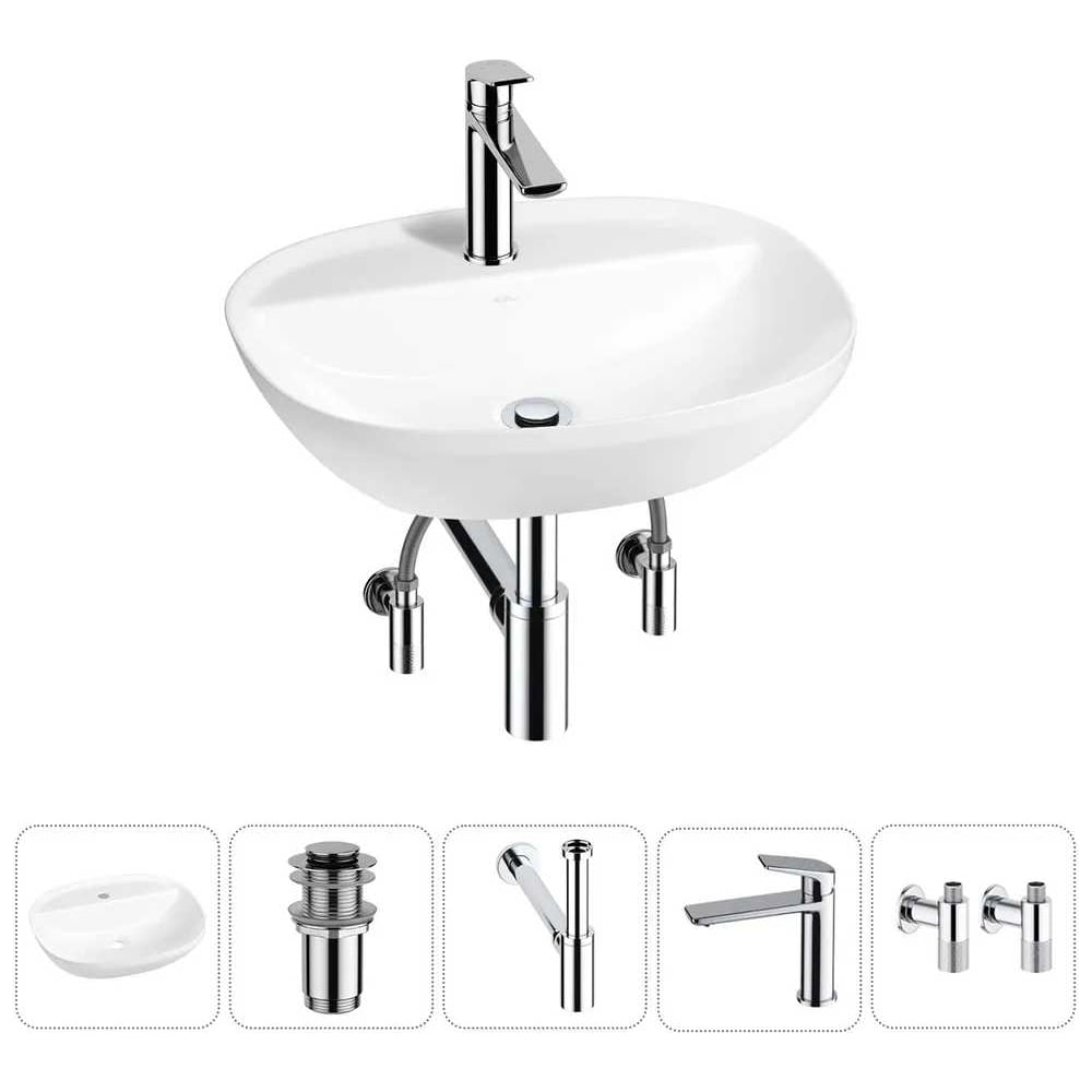 Изображение товара Набор раковина накладная Wellsee 5 в 1 Cute Twin R 50x42 см фарфор