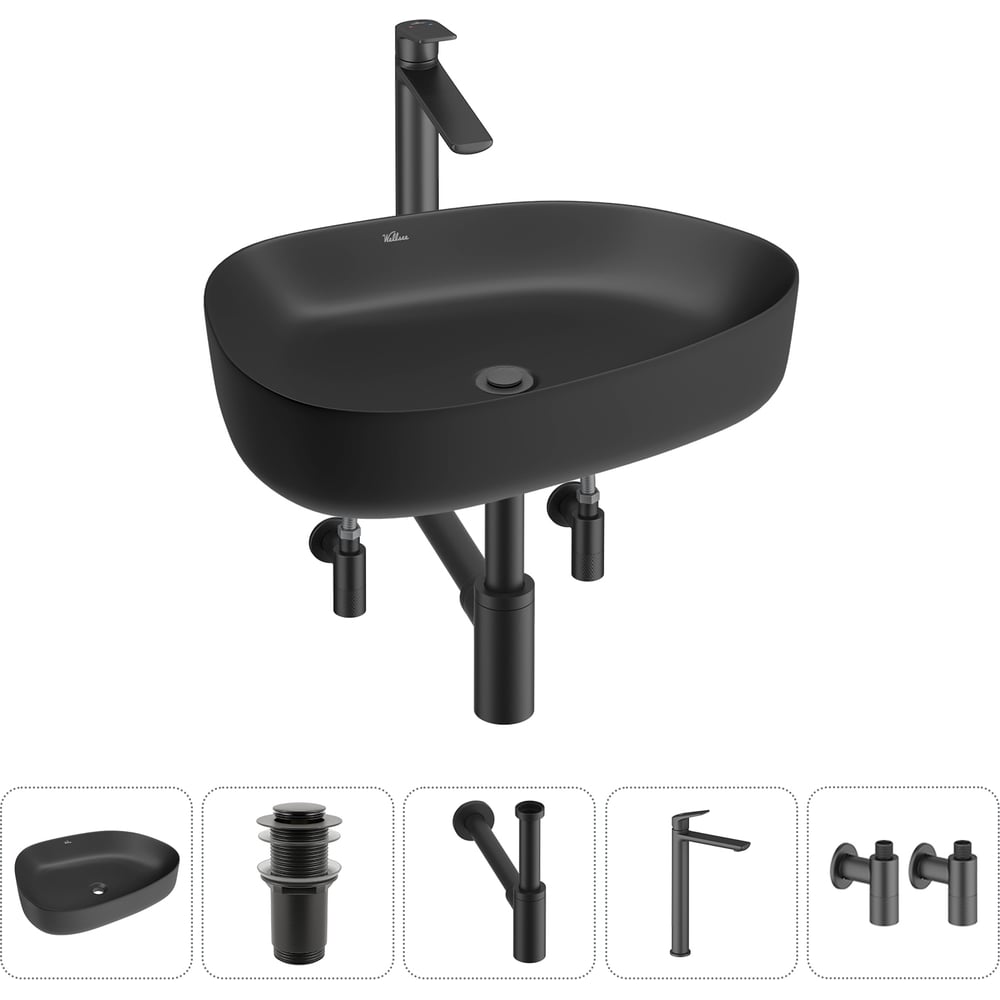 Изображение товара Набор Wellsee 5 в 1 Belle Spa 3.0 накладная раковина и смеситель матовый черный