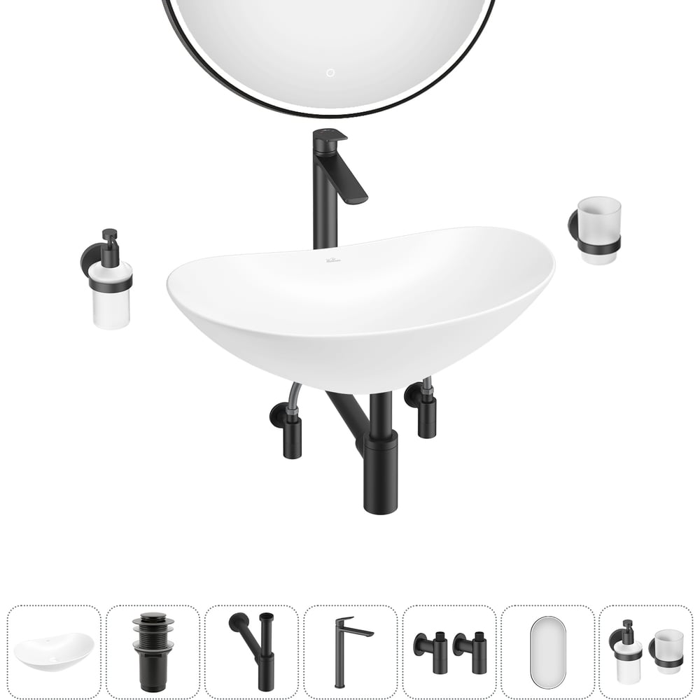 Изображение товара Набор для ванной Wellsee 7 в 1 Carefree Dove накладная раковина 53x33 см