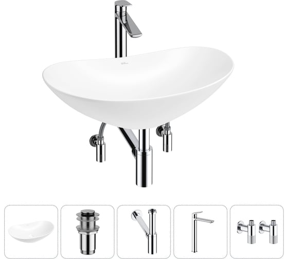 Изображение товара Набор Wellsee 5 в 1 Carefree Dove накладная раковина 53x33 см 20212277R