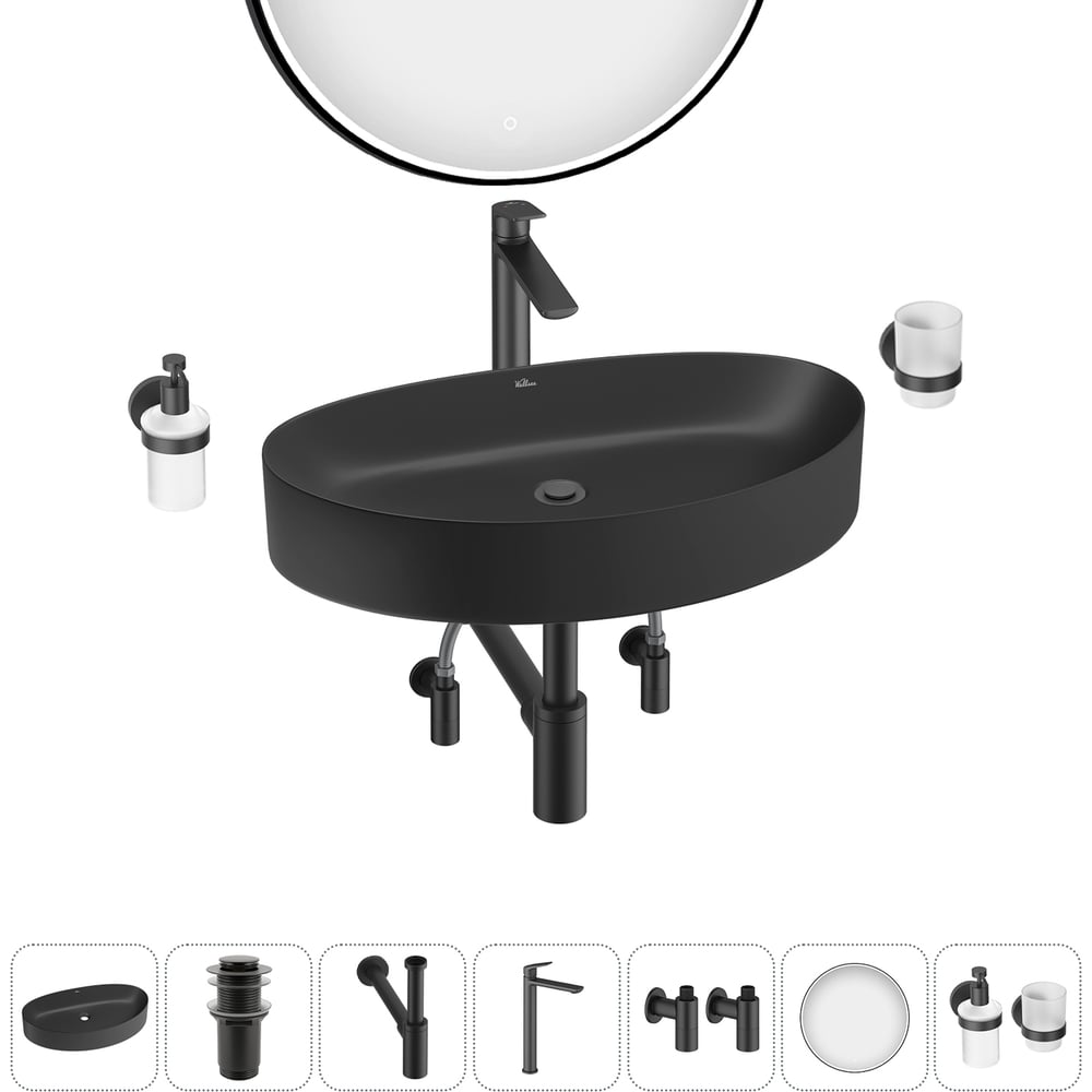 Изображение товара Набор для ванной Wellsee 7 в 1 Belle Spa 2.0 накладная раковина 65x40 см черный