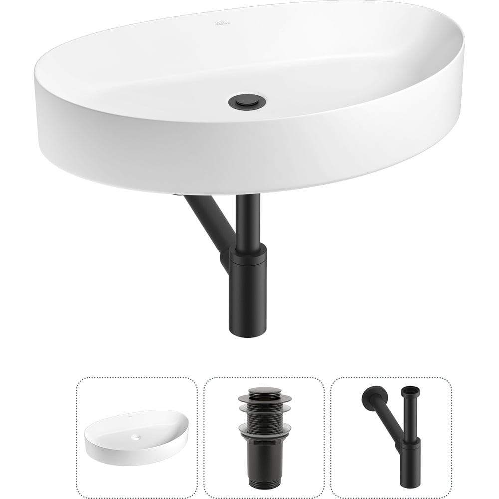 Изображение товара Набор раковина накладная Wellsee Belle Spa 2.0 белая 64x40 см с донным клапаном