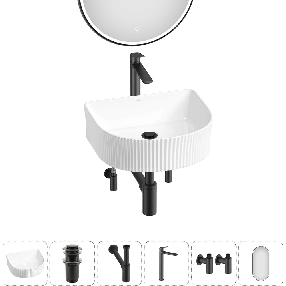 Изображение товара Набор Wellsee 6 в 1 Festive Fox накладная раковина 40x35 см с сифоном и смесителем