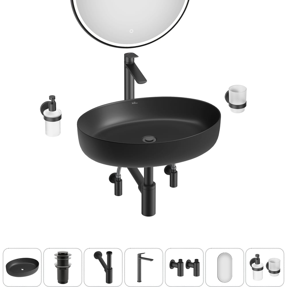 Изображение товара Набор Wellsee 7 в 1 Belle Spa 3.0 накладная раковина матовый черный 55x41 см