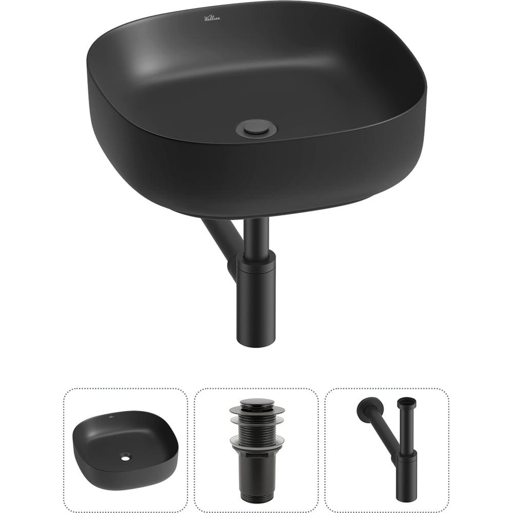 Изображение товара Набор Wellsee 3 в 1 Belle Spa 3.0 накладная раковина 45x45 см черный фарфор
