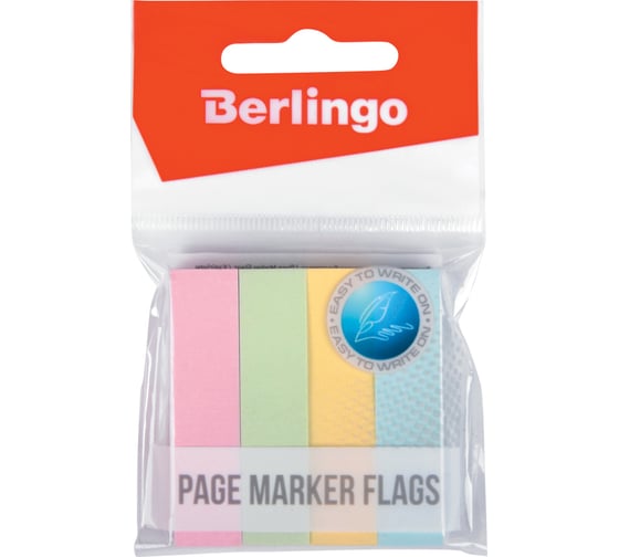 Изображение товара Набор флажков-закладок Berlingo, 12 шт  в упаковке, 12 x 50 мм, 100 листов, 4 пастельных цвета, европодвес  LSz_50125