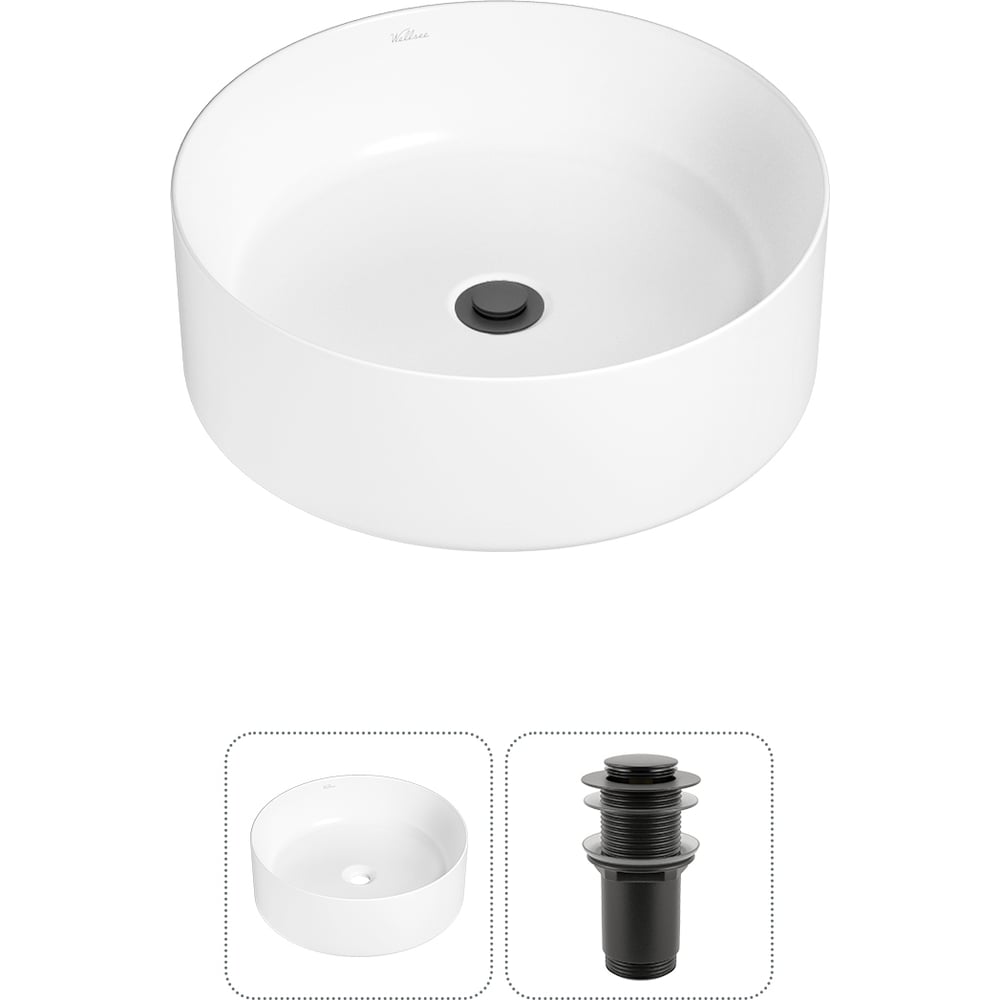 Изображение товара Накладная раковина Wellsee 2 в 1 Belle Spa 38x38 см фарфор белая с черными аксессуарами