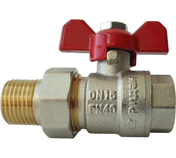 Изображение товара Кран шаровой с накидной гайкой и ниппелем Ридан американка, DN25, PN40, латунь 065B8305RG