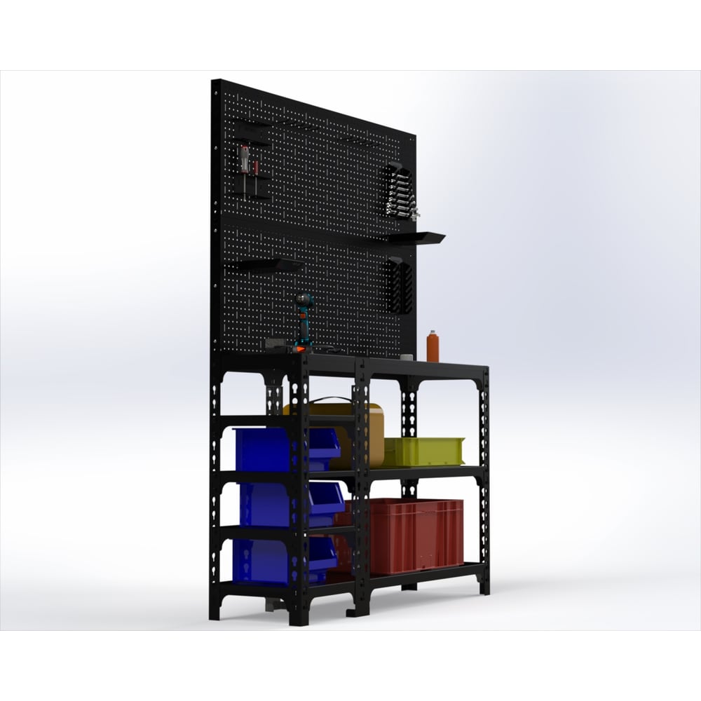 Изображение товара Стол-верстак ООО Металекс 950x1800x400 с полками и аксессуарами черный