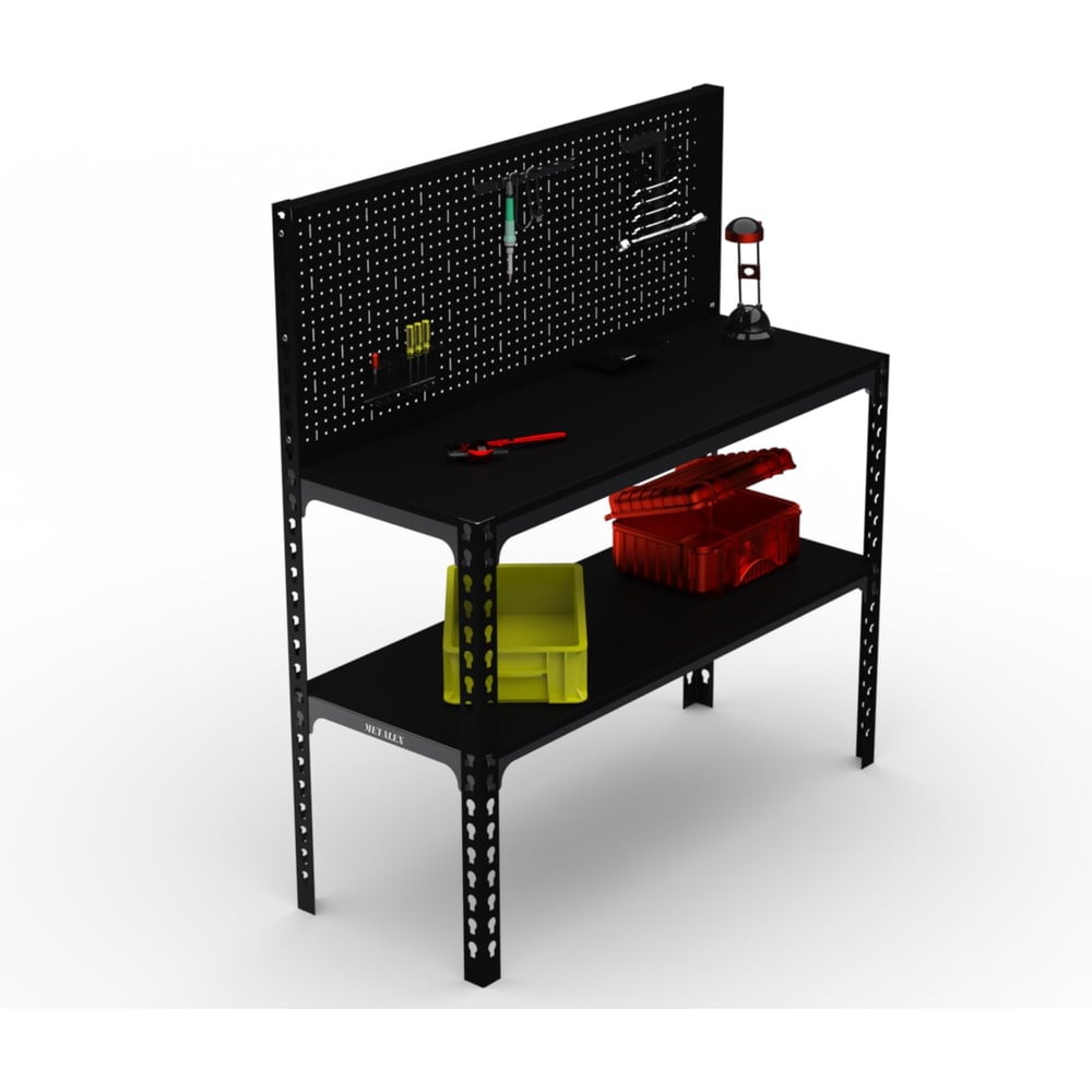 Изображение товара Стол-верстак ООО Металекс 950x1600x600 с перфопанелью и аксессуарами черный