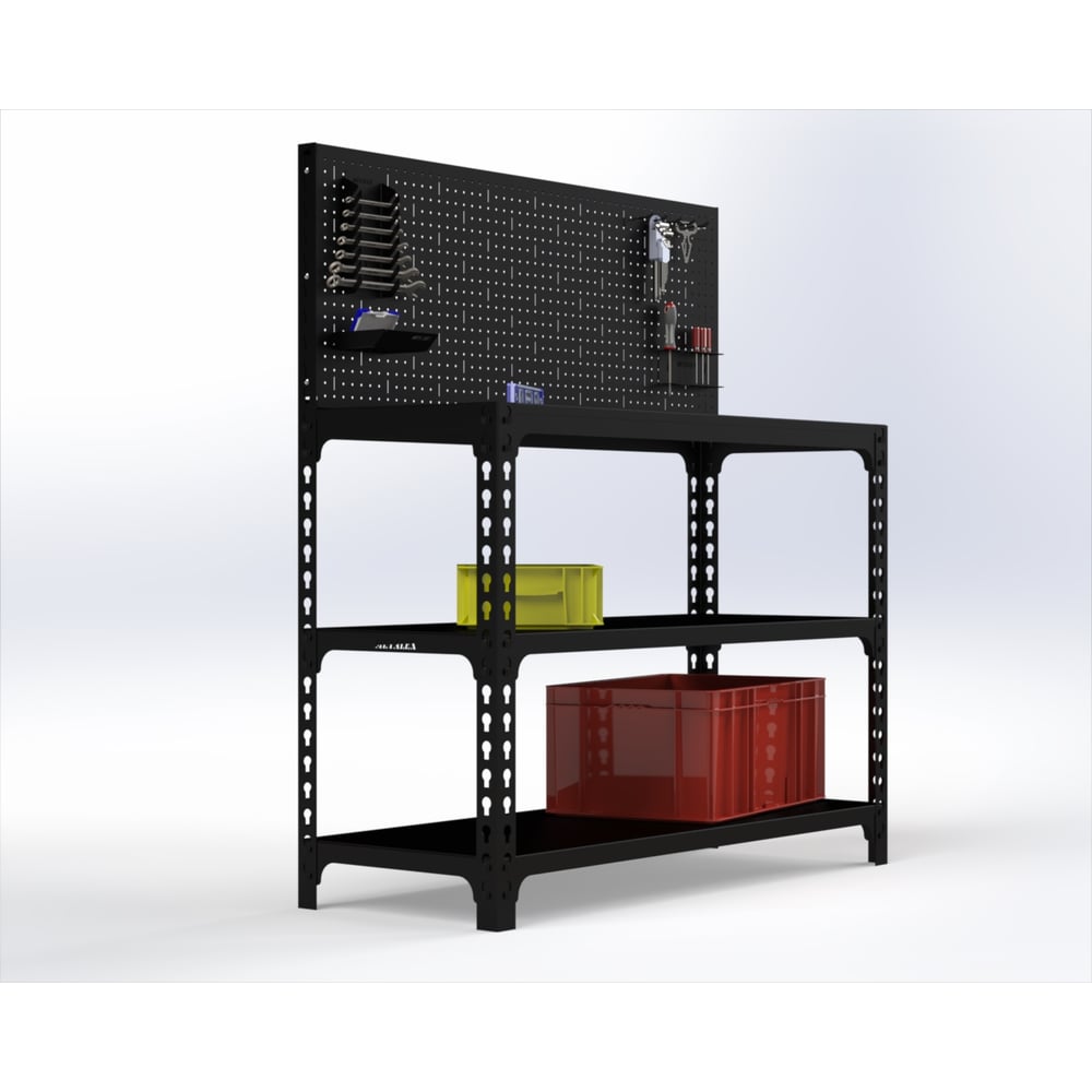 Изображение товара Стол-верстак ООО Металекс 950x1800x400 с двумя полками и перфопанелью